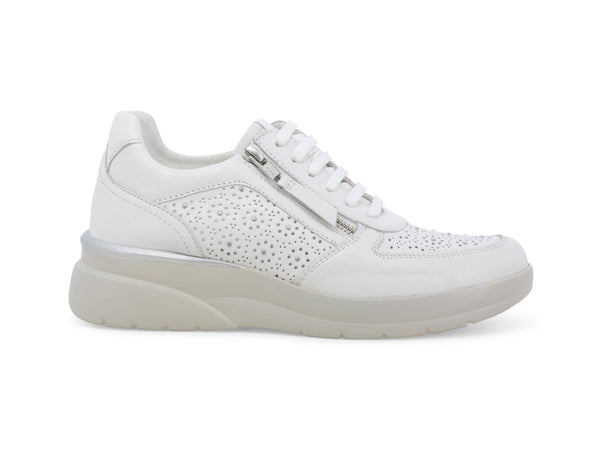 Melluso Sneaker Donna Pelle Traforata Strass Zip Platform Bianca K55446-243686